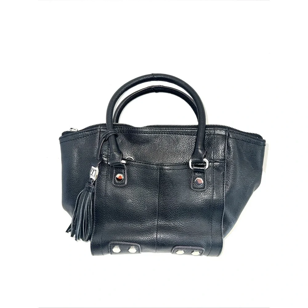VTG TIGNANELLO Black Pebbled Leather Satchel Crossbody HandBag Handles‎ + Strap